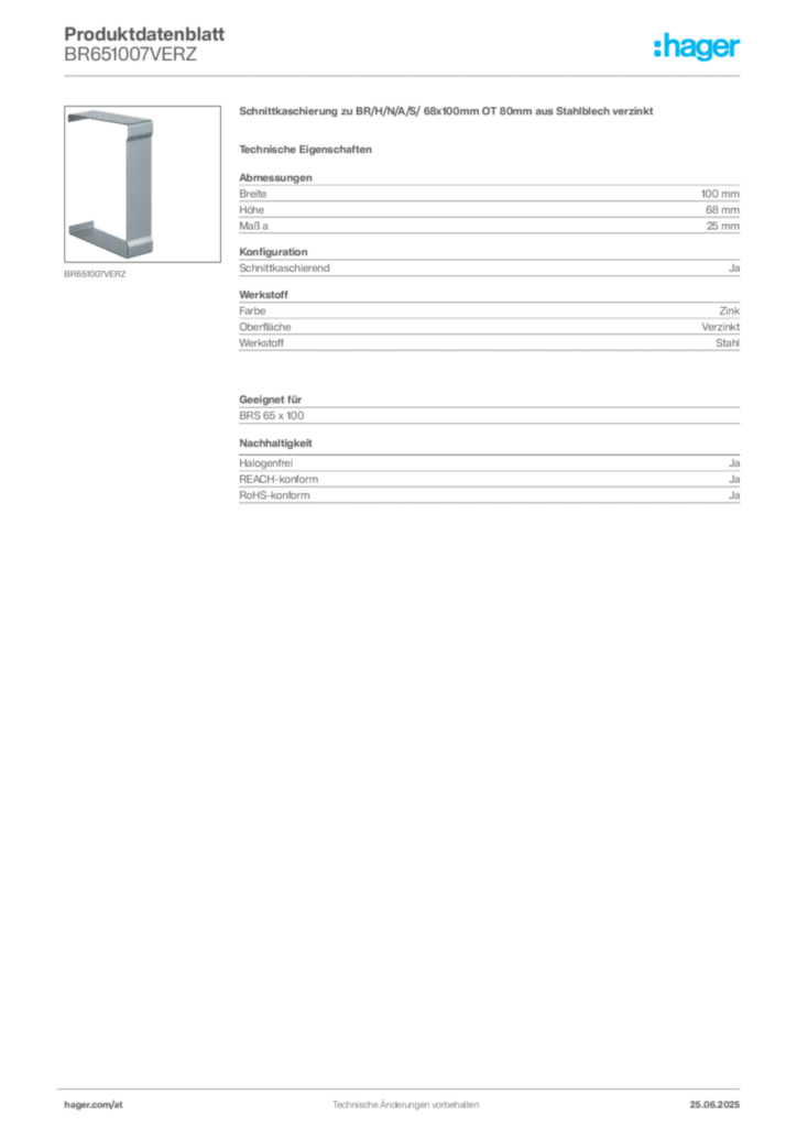 Bild Hager Produktdatenblatt BR651007VERZ | Hager Deutschland