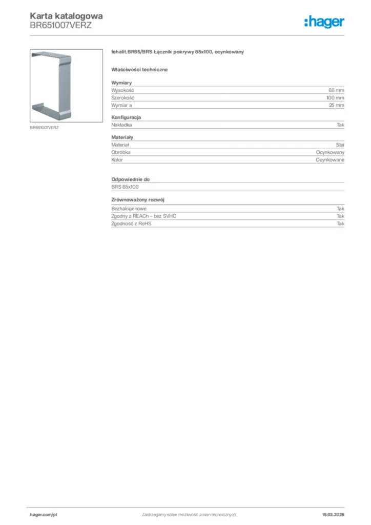 Zdjęcie Hager Karta katalogowa BR651007VERZ | Hager Polska
