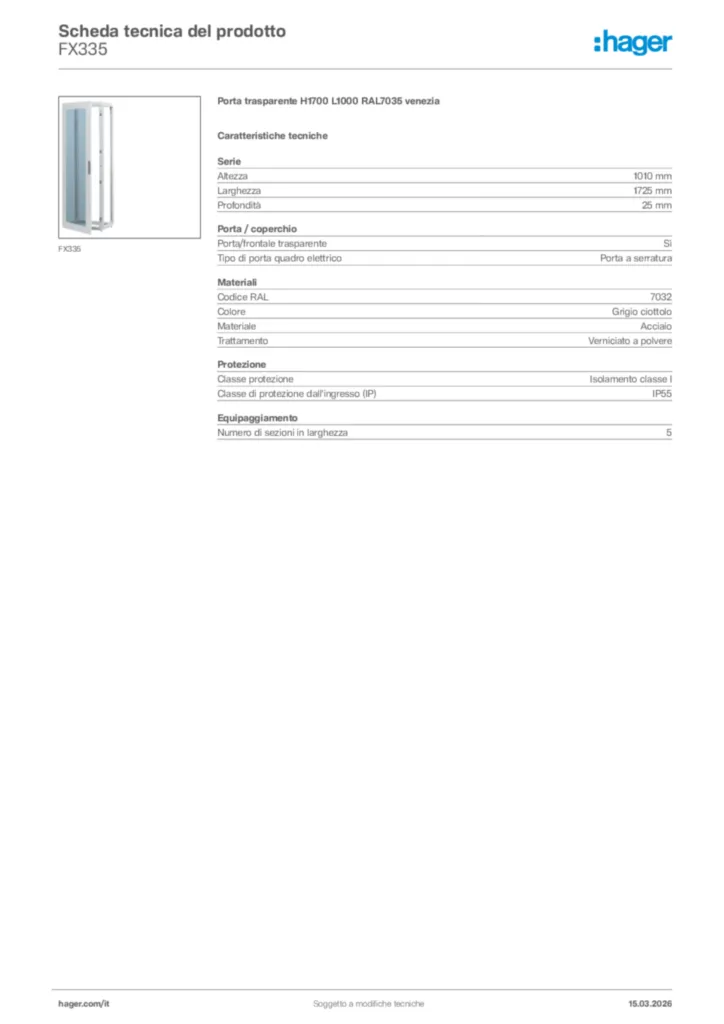 Immagine Hager Scheda tecnica del prodotto FX335 | Hager Italia