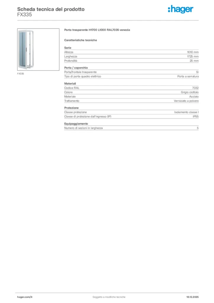Immagine Hager Scheda tecnica del prodotto FX335 | Hager Italia
