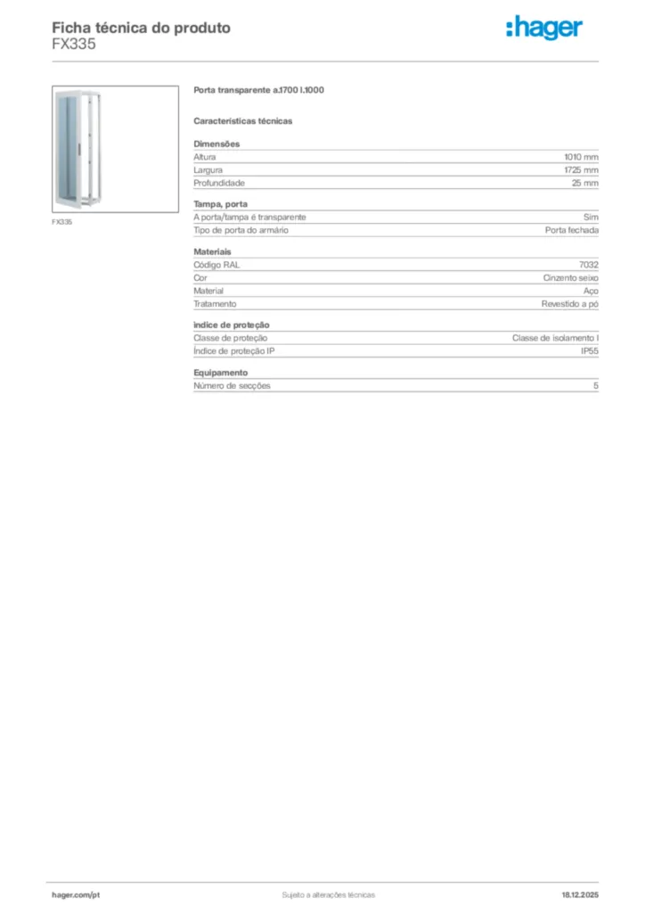 Imagem Hager Ficha técnica do produto FX335 | Hager Portugal