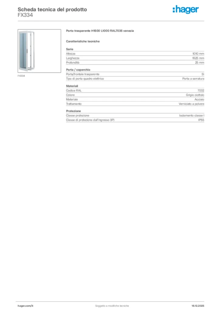 Immagine Hager Scheda tecnica del prodotto FX334 | Hager Italia