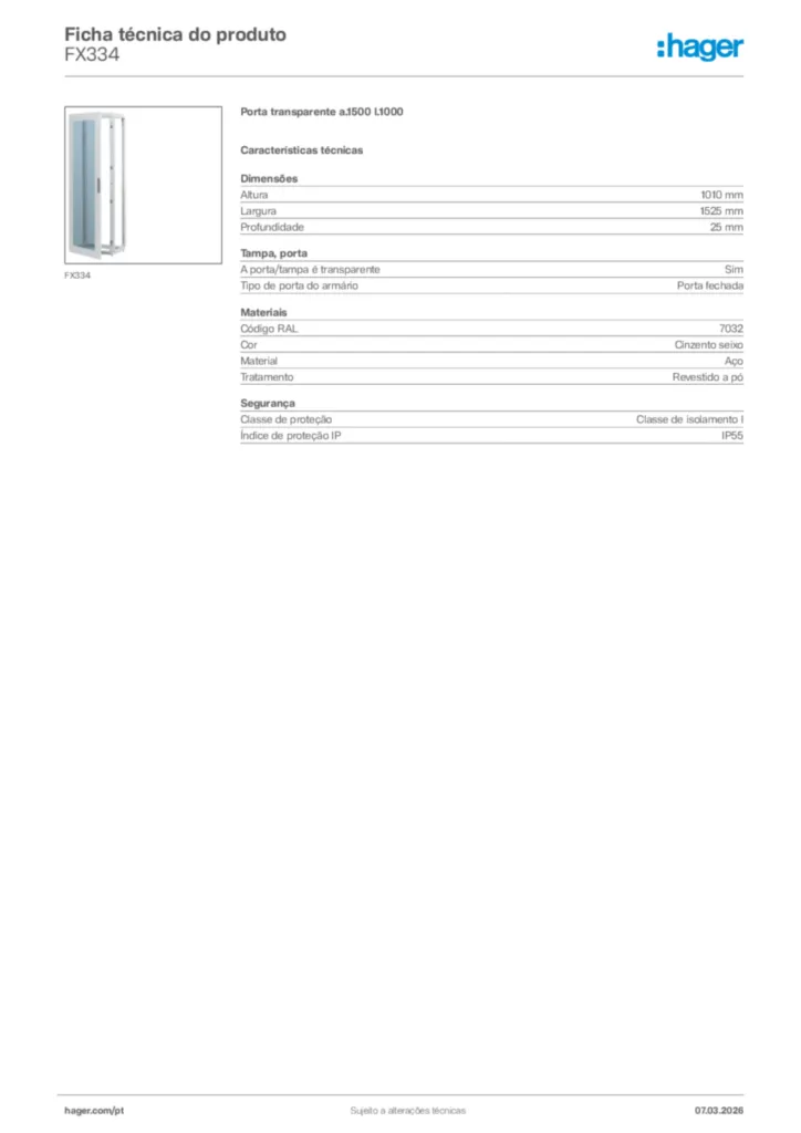 Imagem Hager Ficha técnica do produto FX334 | Hager Portugal