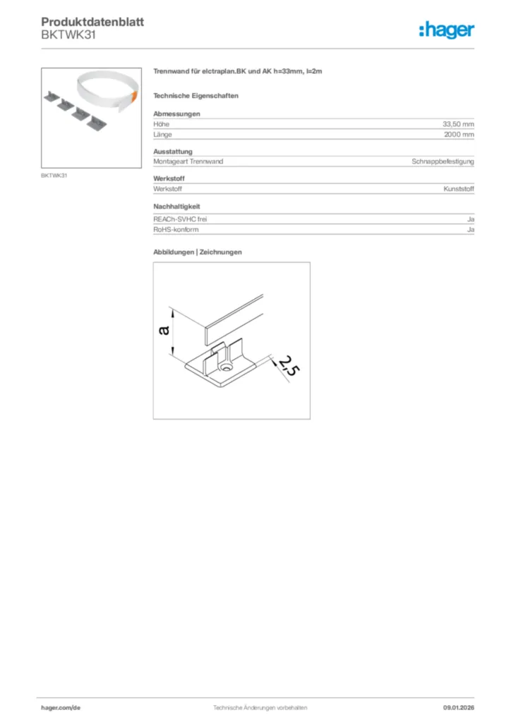 Bild Hager Produktdatenblatt BKTWK31 | Hager Deutschland