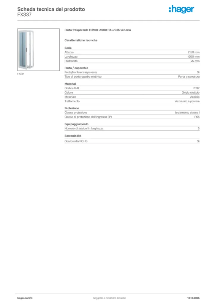Immagine Hager Scheda tecnica del prodotto FX337 | Hager Italia