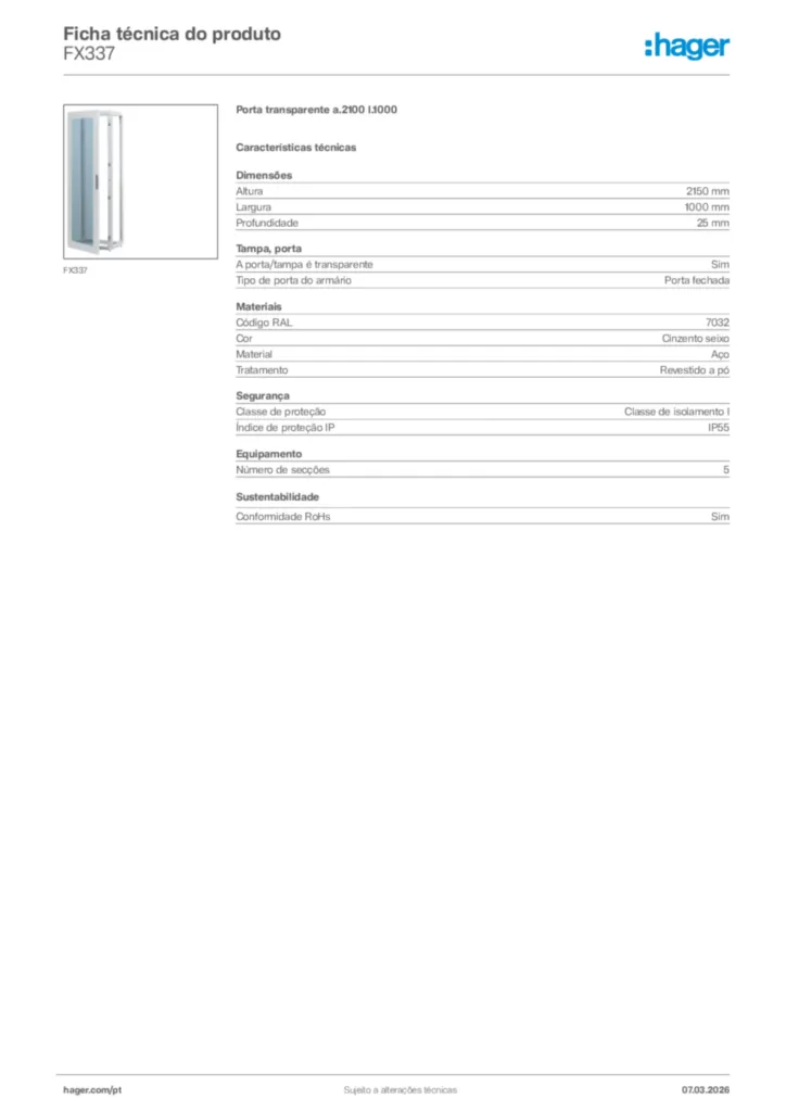 Imagem Hager Ficha técnica do produto FX337 | Hager Portugal