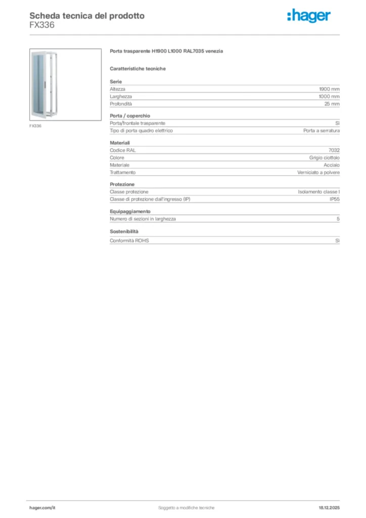 Immagine Hager Scheda tecnica del prodotto FX336 | Hager Italia