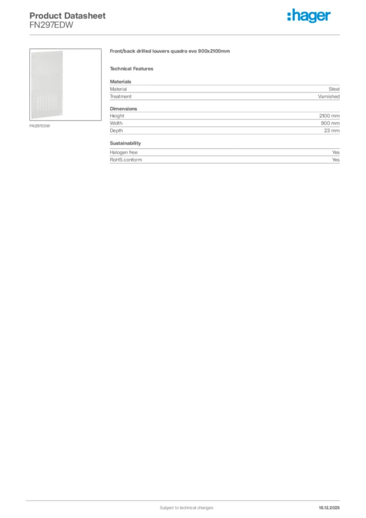 Image Hager Product data sheet FN297EDW  | Hager Africa