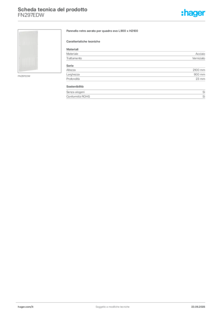 Immagine Hager Scheda tecnica del prodotto FN297EDW | Hager Italia