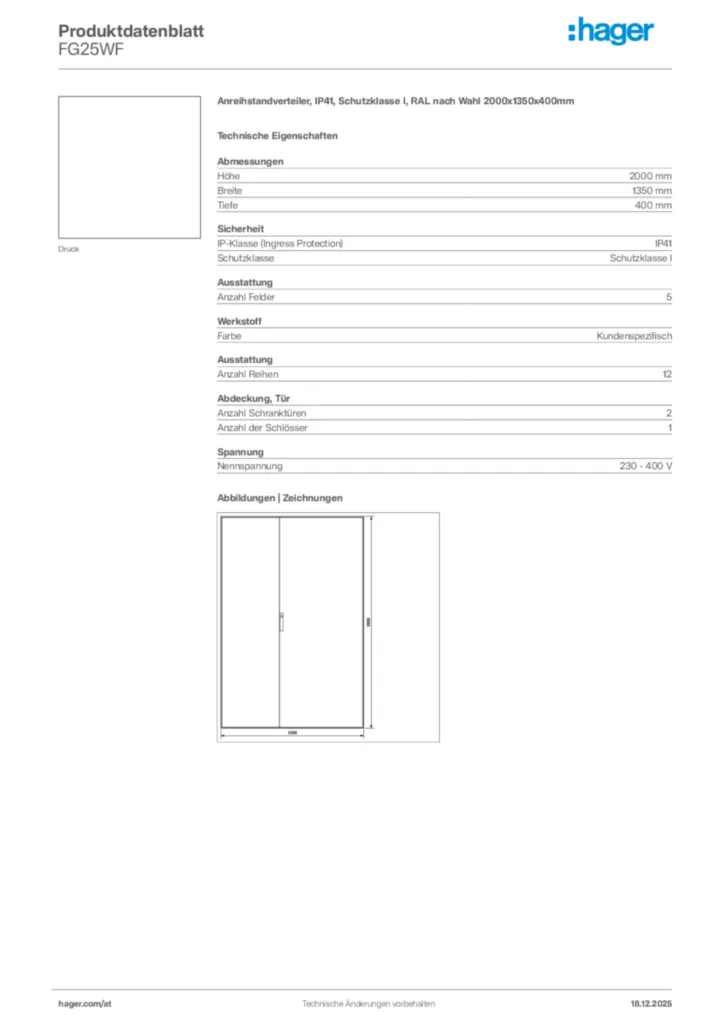 Bild Hager Produktdatenblatt FG25WF | Hager Deutschland