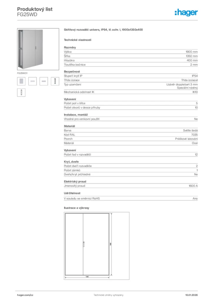 Obrázek Hager Product data sheet FG25WD | Hager