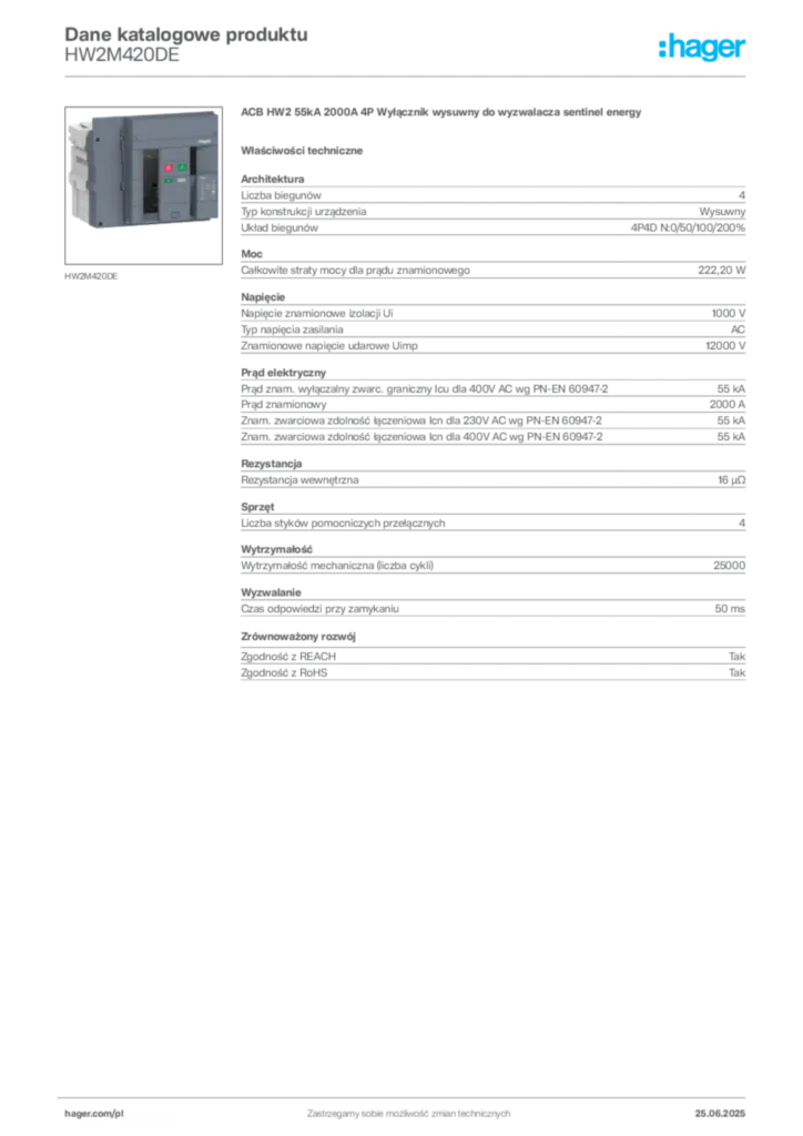 Zdjęcie Hager Karta katalogowa HW2M420DE | Hager Polska