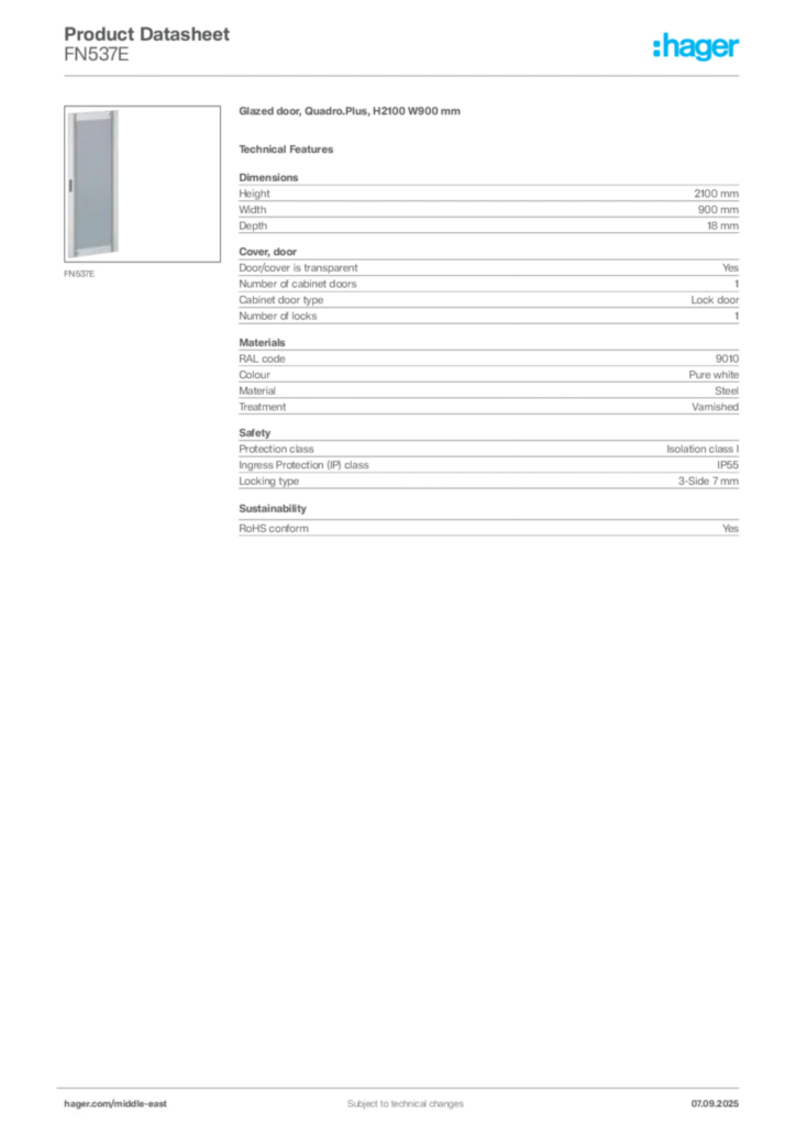 Image Hager Product data sheet FN537E  | Hager