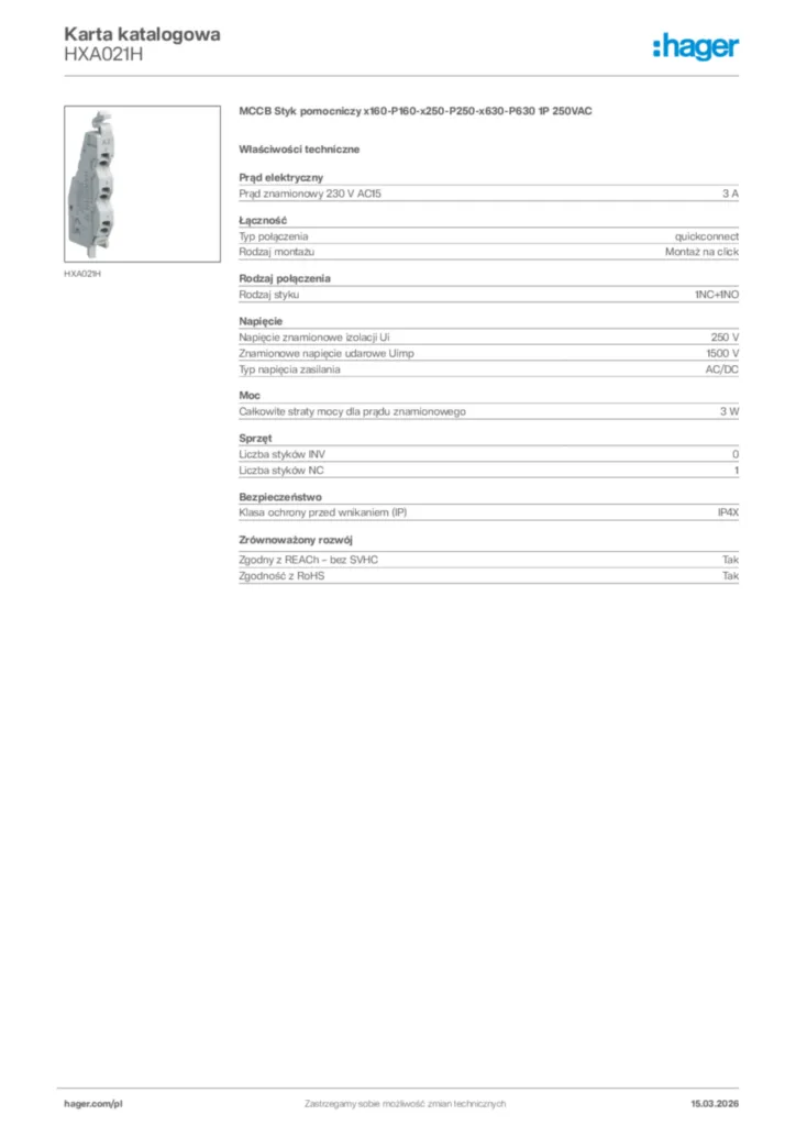 Zdjęcie Hager Karta katalogowa HXA021H | Hager Polska