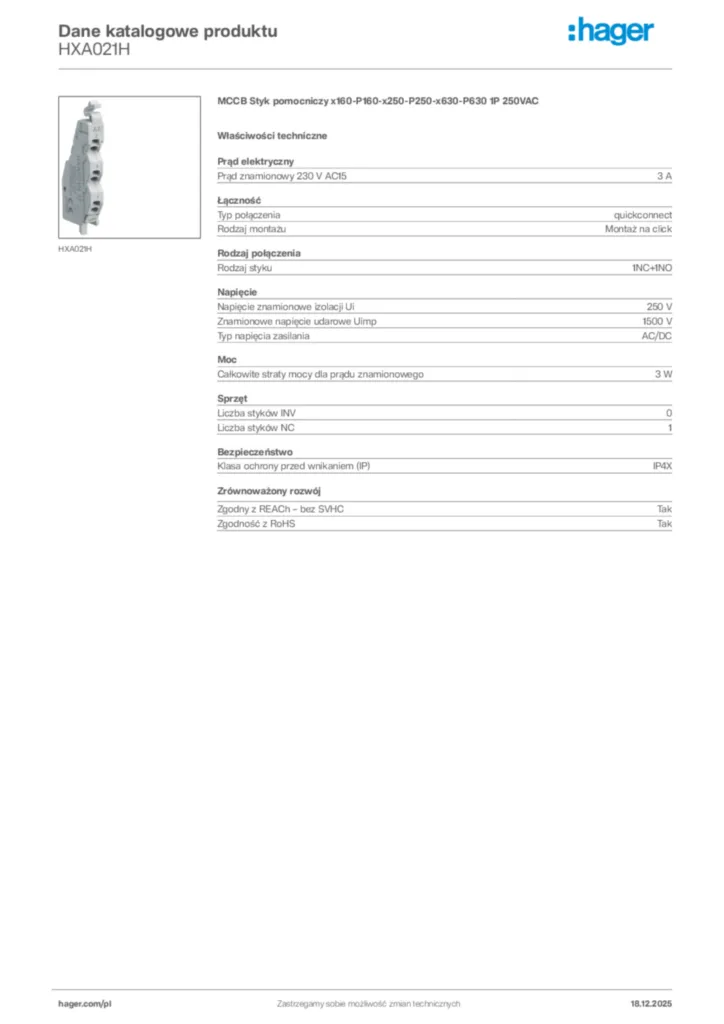 Zdjęcie Hager Karta katalogowa HXA021H | Hager Polska
