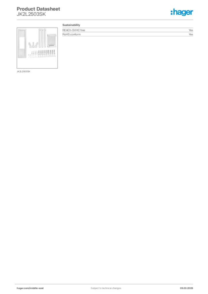 Image Hager Product data sheet JK2L2503SK  | Hager