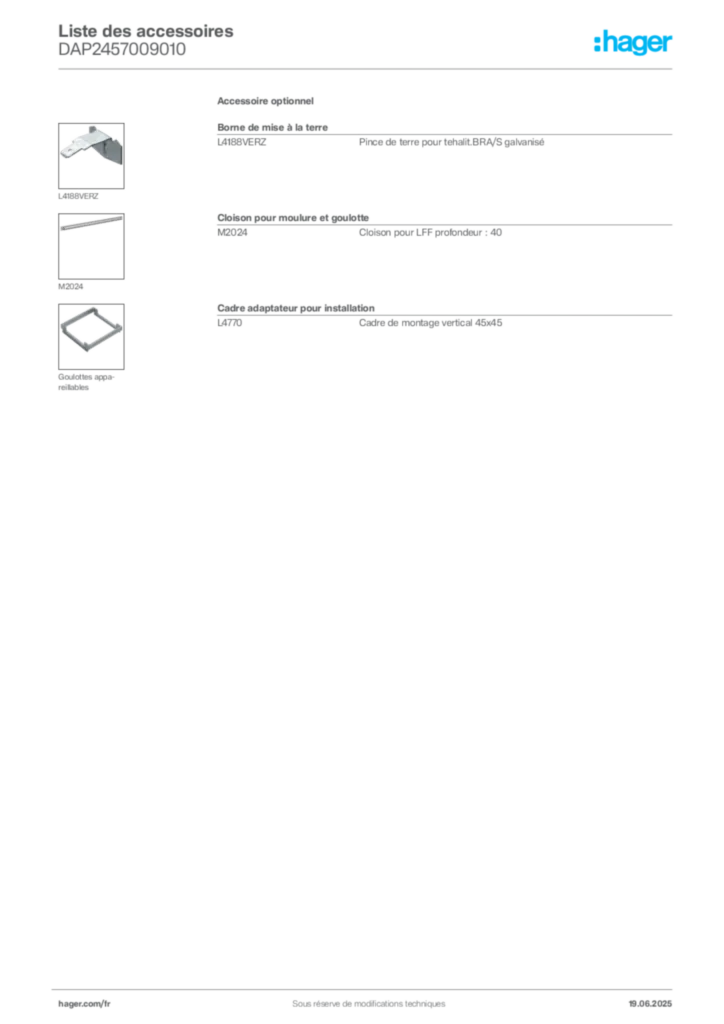 Image Hager Fiche technique du produit DAP2457009010 | Hager France