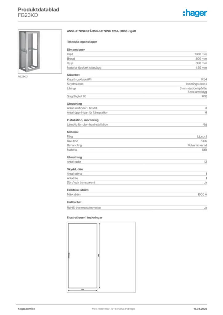 Bild Hager Produktdatablad FG23KD | Hager Sverige