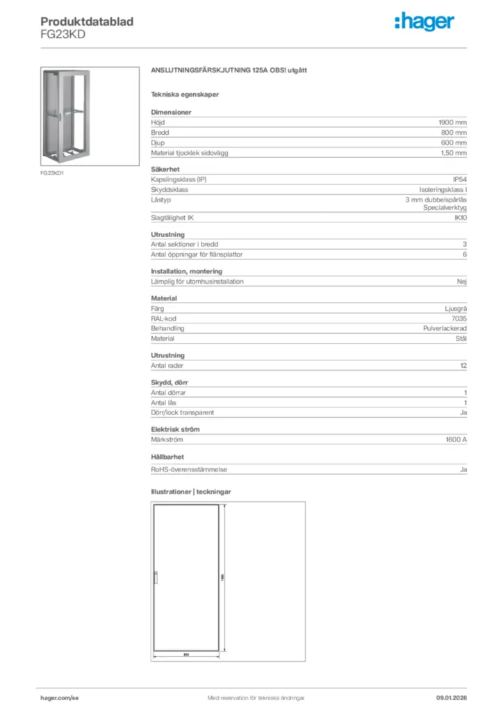 Bild Hager Produktdatablad FG23KD | Hager Sverige