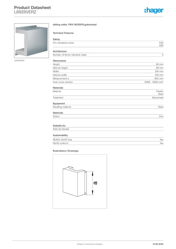 Image Hager Product data sheet L6928VERZ  | Hager Africa