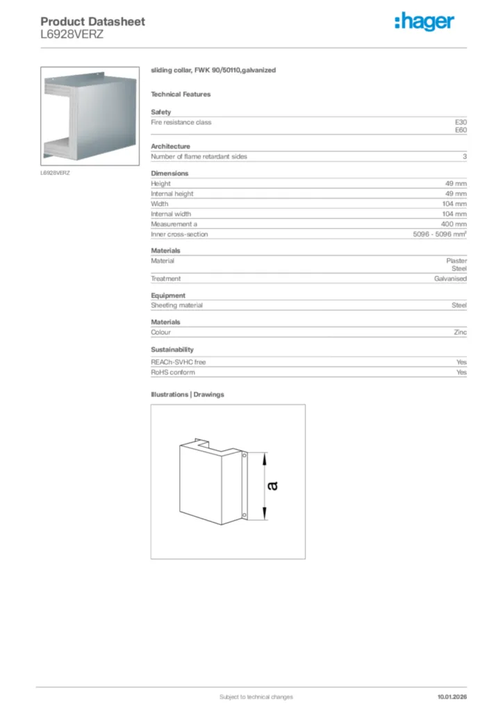 Image Hager Product data sheet L6928VERZ  | Hager Africa