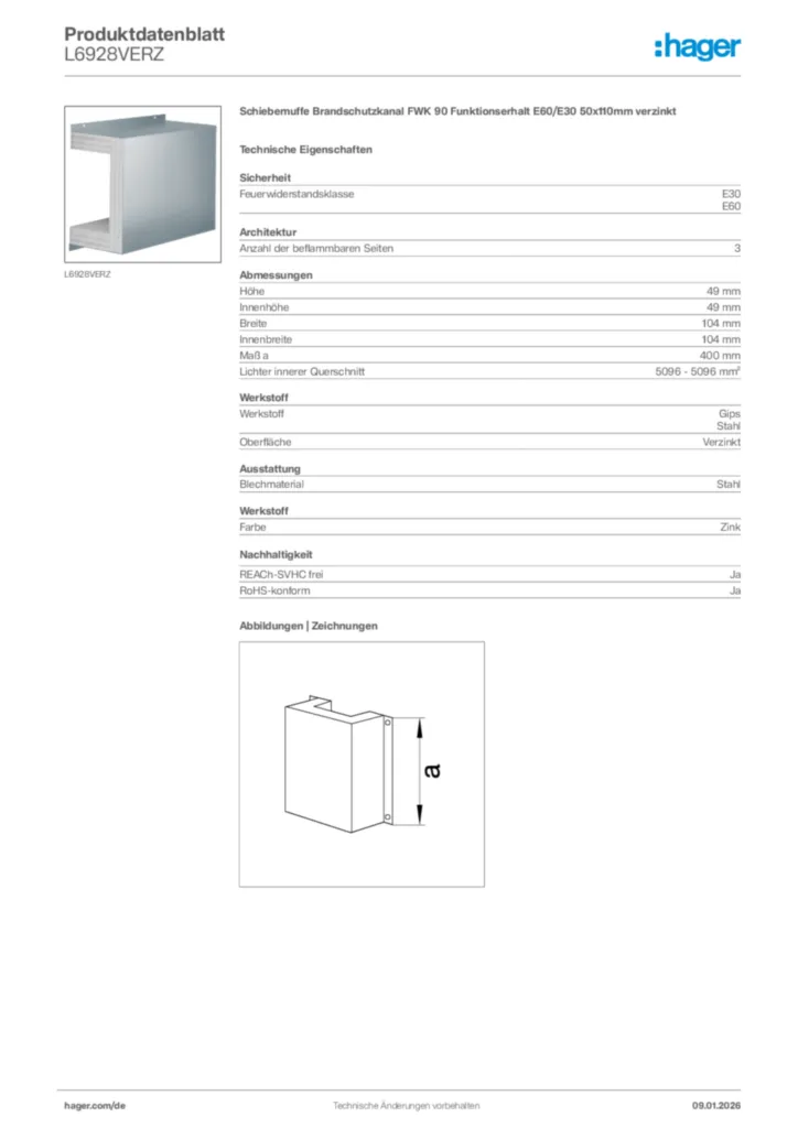 Bild Hager Produktdatenblatt L6928VERZ | Hager Deutschland