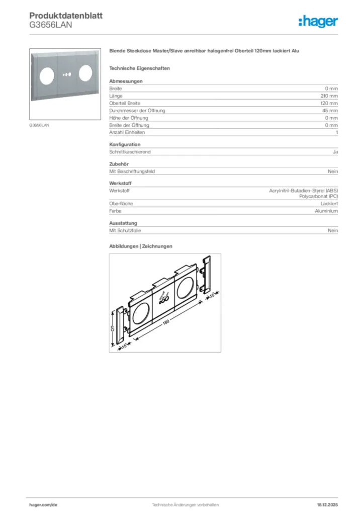 Bild Hager Produktdatenblatt G3656LAN | Hager Deutschland