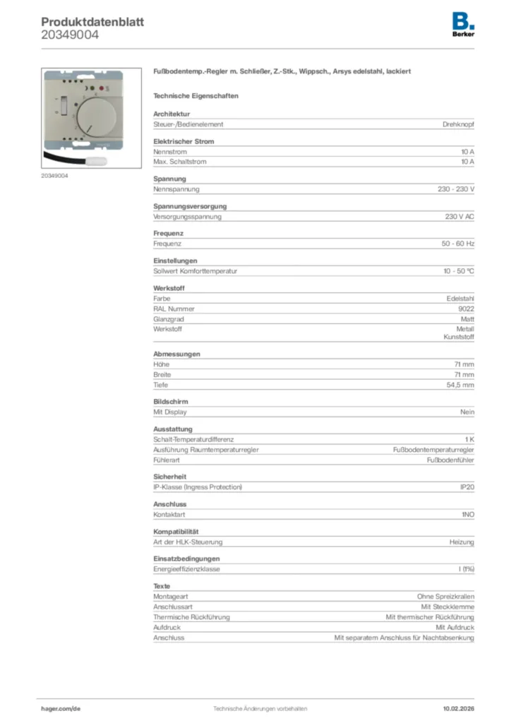 Bild Berker Produktdatenblatt 20349004 | Hager Deutschland