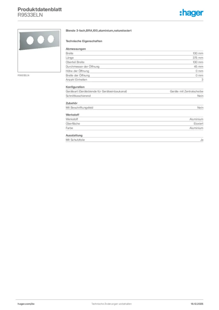 Bild Hager Produktdatenblatt R9533ELN | Hager Deutschland