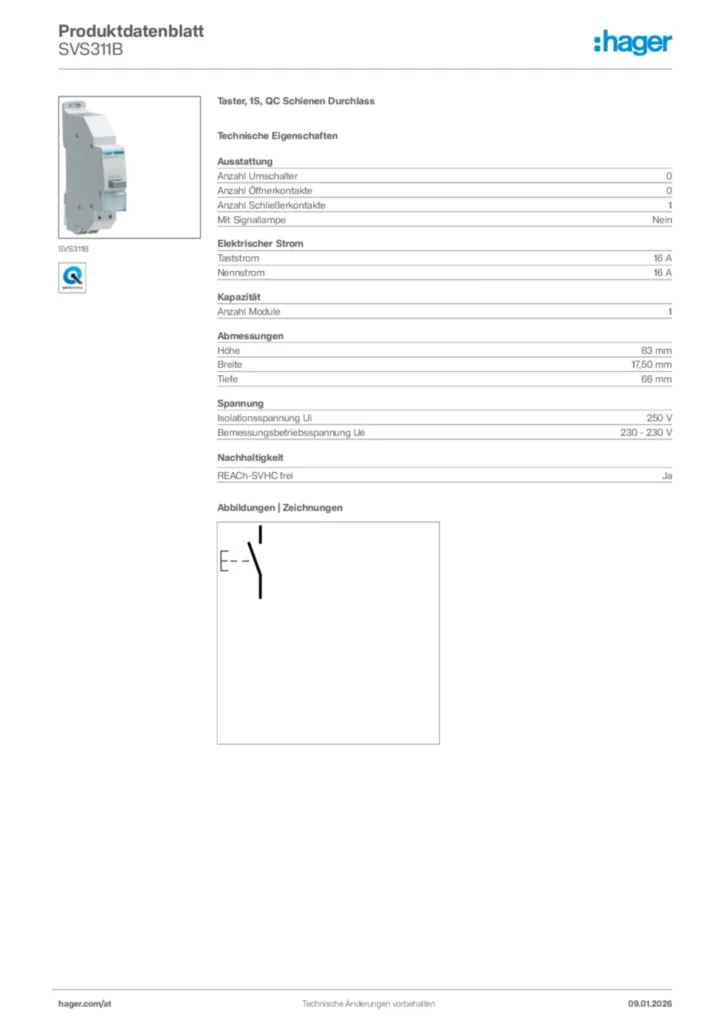 Bild Hager Produktdatenblatt SVS311B | Hager Deutschland