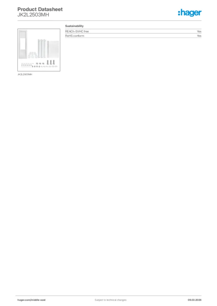 Image Hager Product data sheet JK2L2503MH  | Hager
