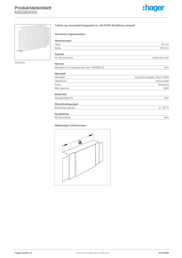 Bild Hager Produktdatenblatt M55269010 | Hager Schweiz