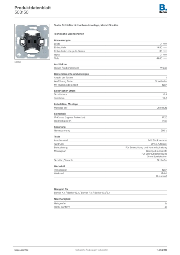 Berker Produktdatenblatt 503150