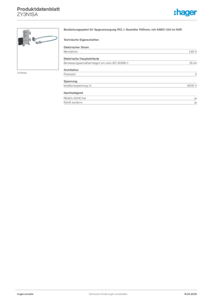 Bild Hager Produktdatenblatt ZY3N1SA | Hager Deutschland