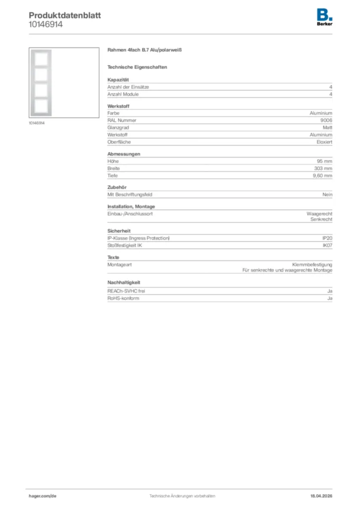 Bild Berker Produktdatenblatt 10146914 | Hager Deutschland