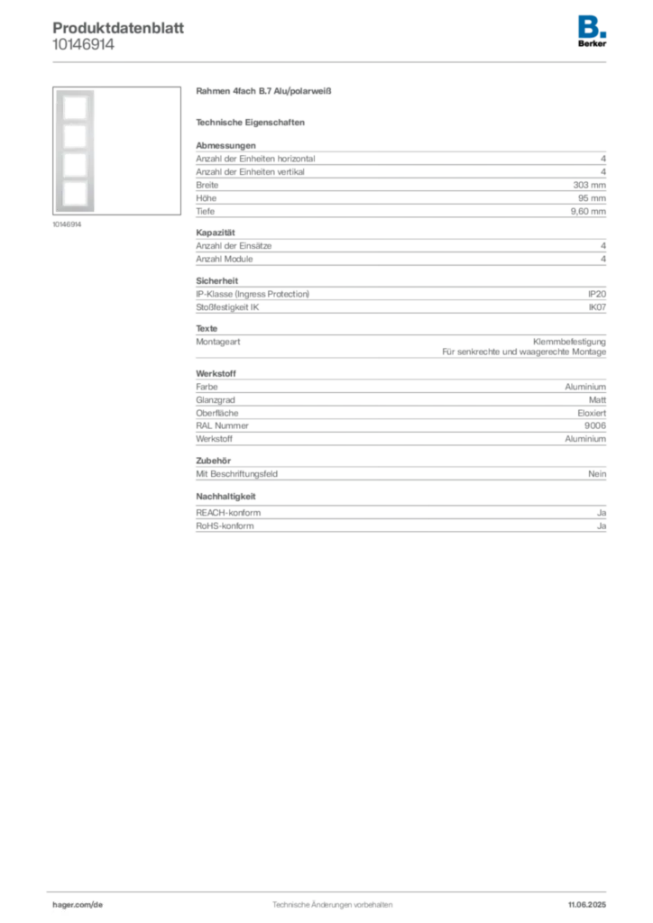 Bild Berker Produktdatenblatt 10146914 | Hager Deutschland