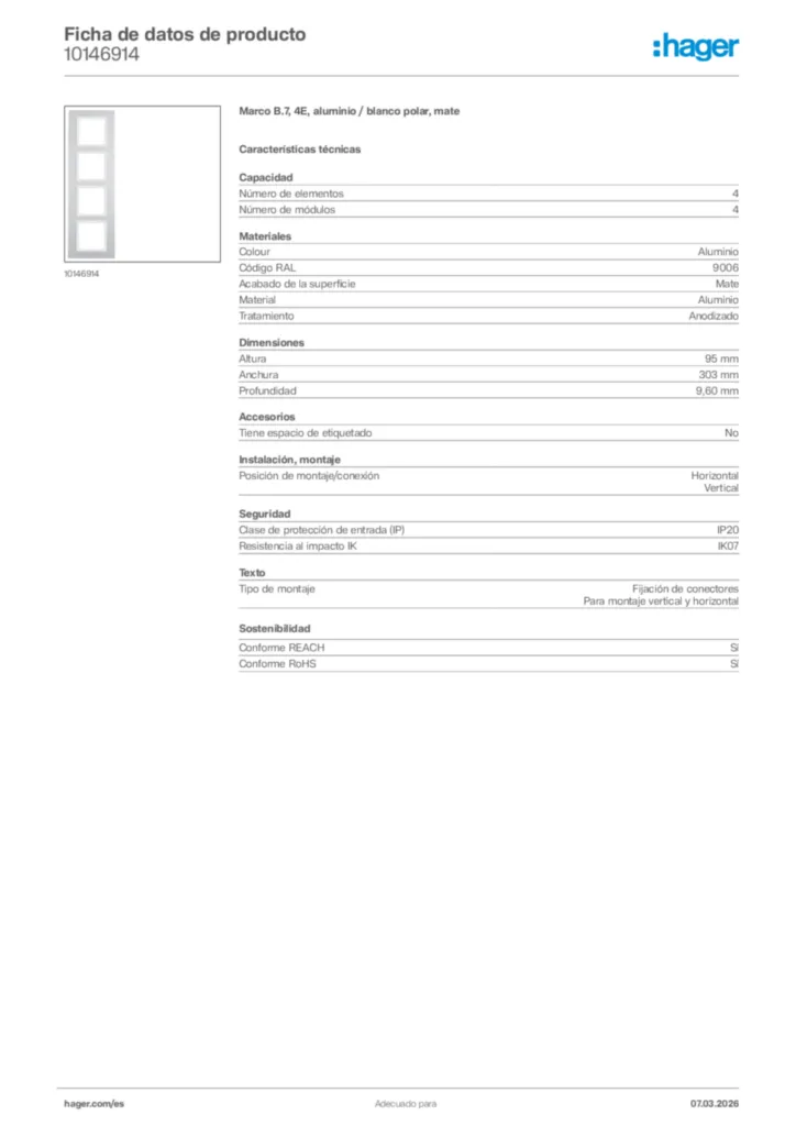 Imagen Hager Ficha de datos de producto 10146914 | Hager España
