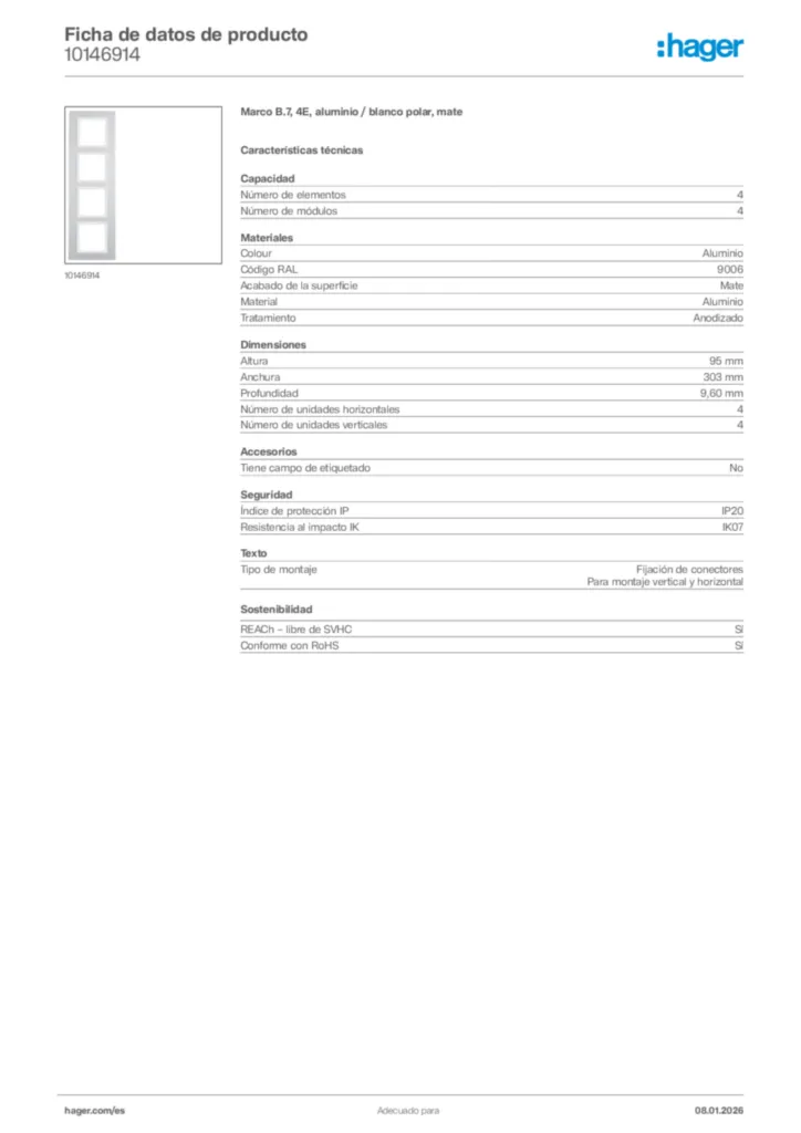Imagen Hager Ficha de datos de producto 10146914 | Hager España