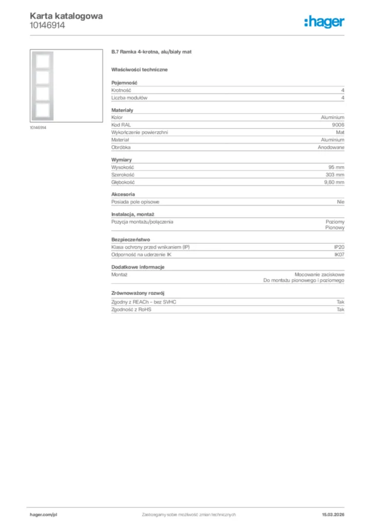 Zdjęcie Hager Karta katalogowa 10146914 | Hager Polska