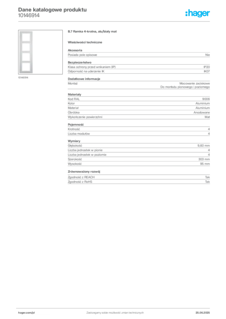 Zdjęcie Hager Karta katalogowa 10146914 | Hager Polska