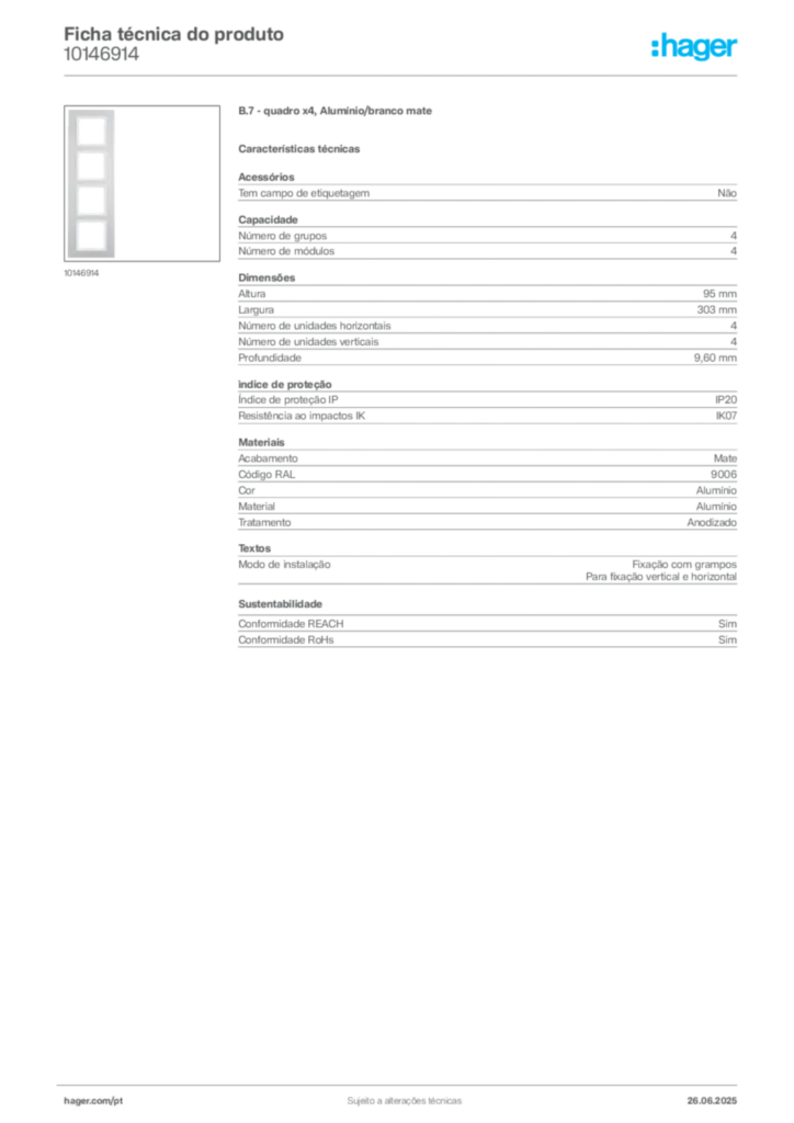 Imagem Hager Ficha técnica do produto 10146914 | Hager Portugal