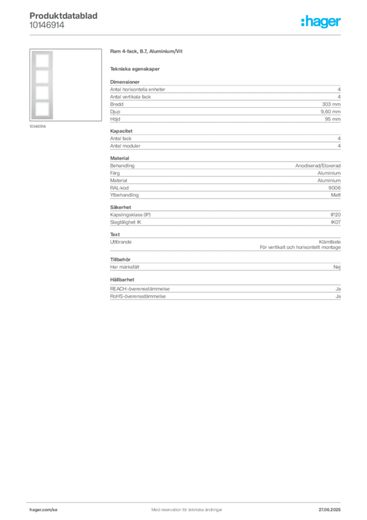 Bild Hager Produktdatablad 10146914 | Hager Sverige