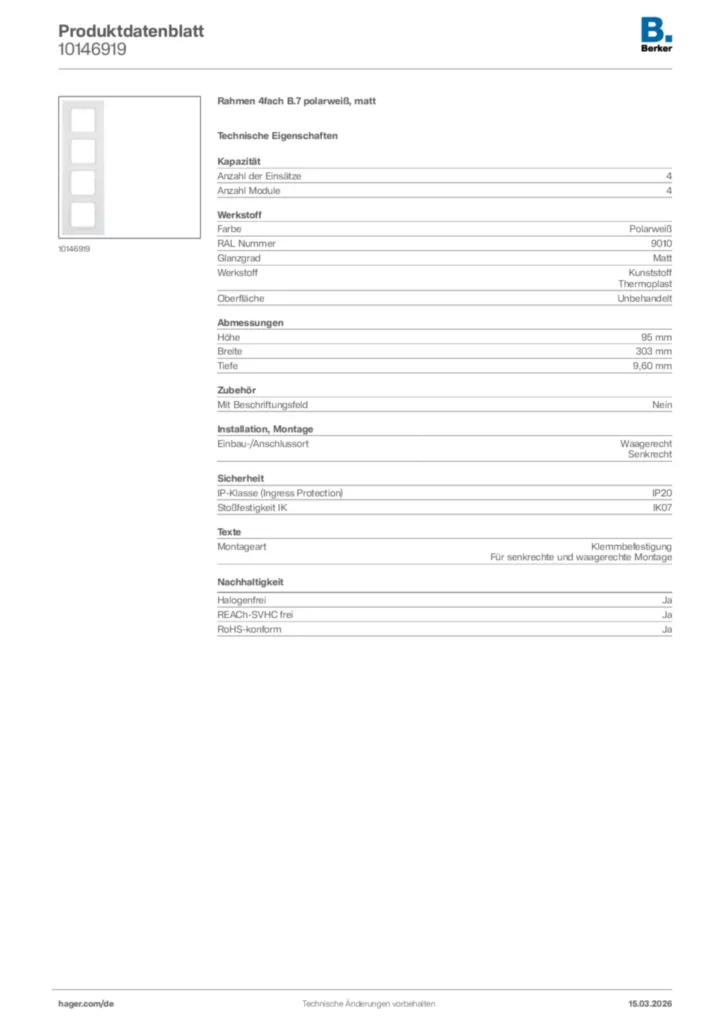 Bild Berker Produktdatenblatt 10146919 | Hager Deutschland