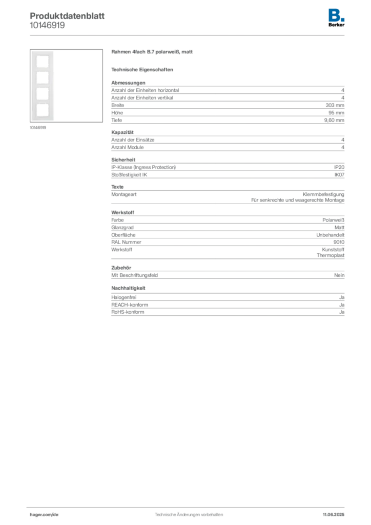 Bild Berker Produktdatenblatt 10146919 | Hager Deutschland