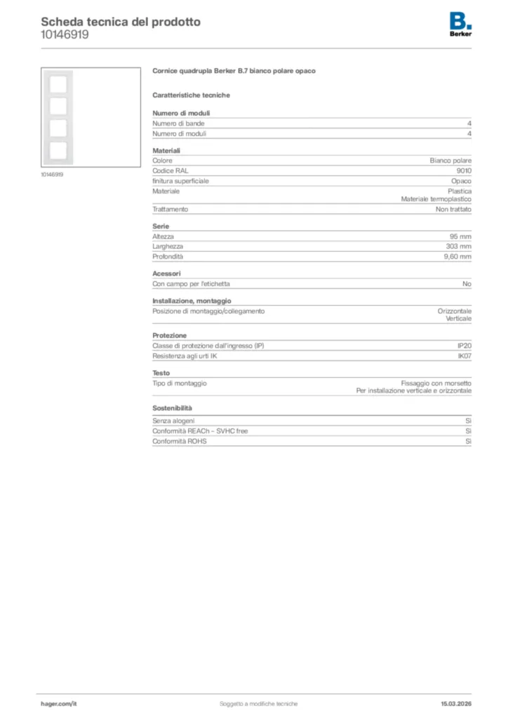 Immagine Berker Scheda tecnica del prodotto 10146919 | Hager Italia