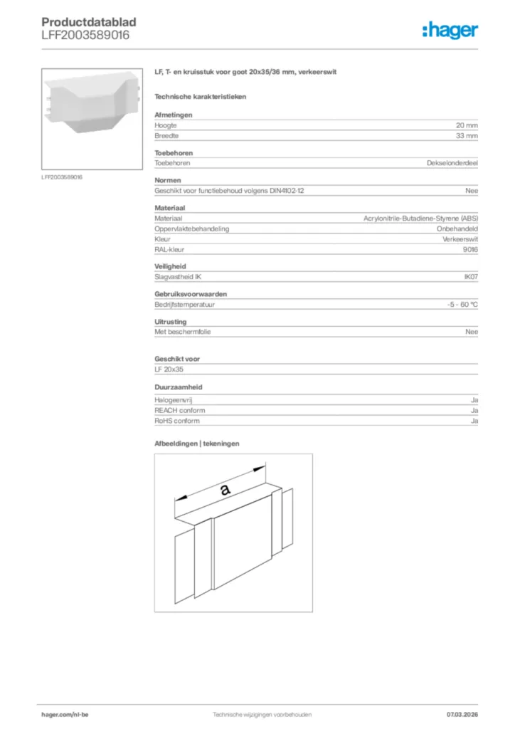 Afbeelding Hager Productdatablad LFF2003589016 | Hager Belgium