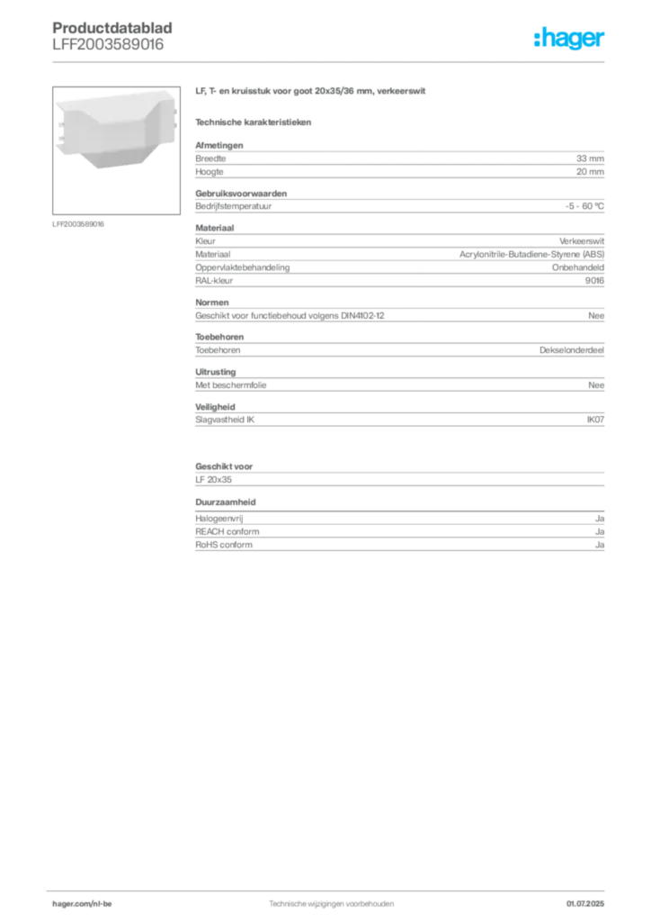 Afbeelding Hager Productdatablad LFF2003589016 | Hager Belgium