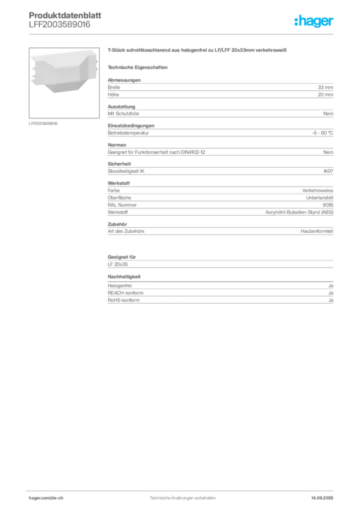 Bild Hager Produktdatenblatt LFF2003589016 | Hager Schweiz