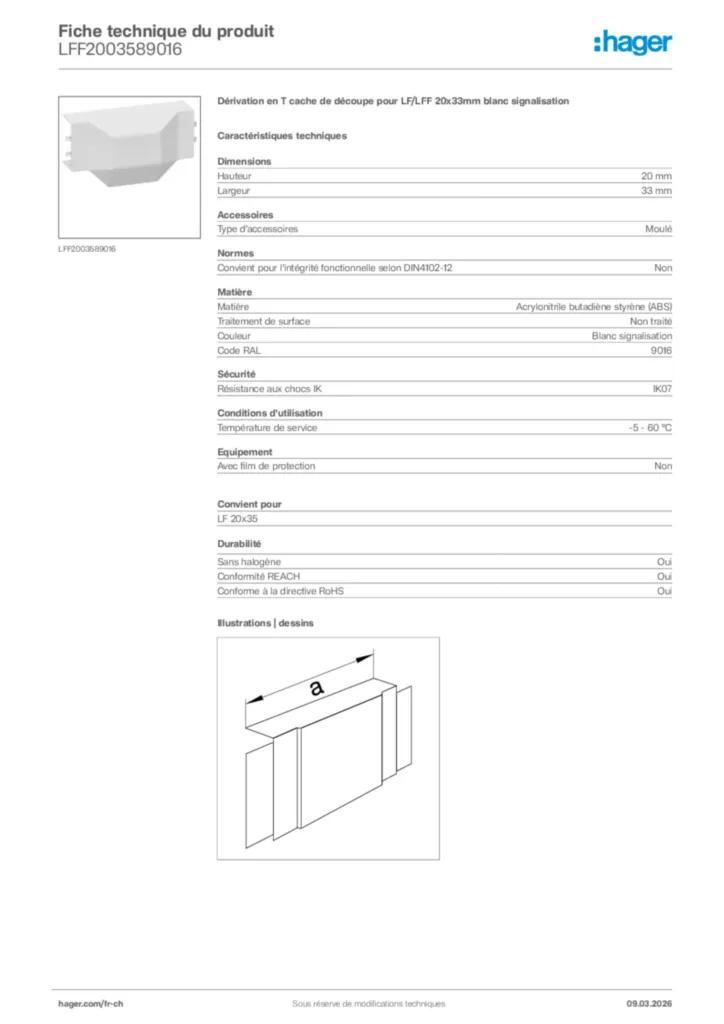 Image Hager Fiche technique du produit LFF2003589016 | Hager Suisse