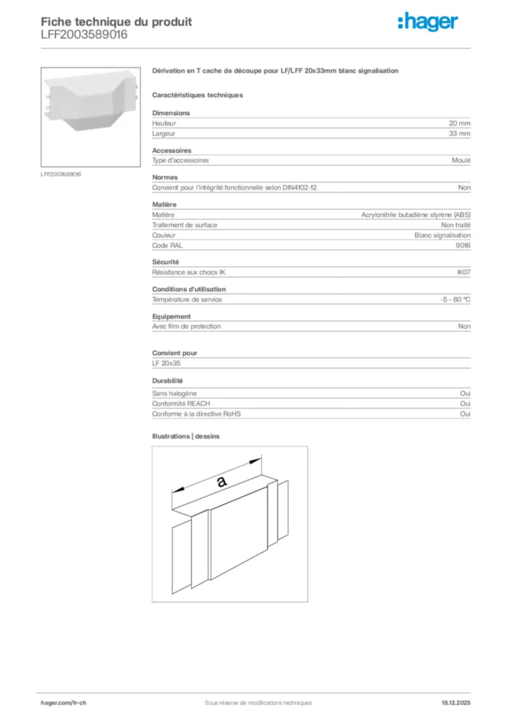 Image Hager Fiche technique du produit LFF2003589016 | Hager Suisse